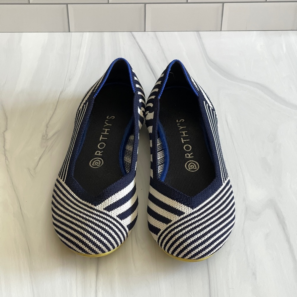 Rothy’s The Flat- Navy Mixed Stripe size 9